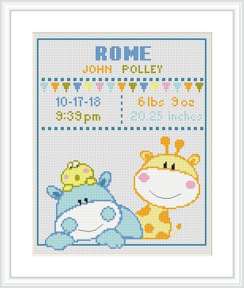 Birth Announcement Cross Stitch Pattern Baby Animal Giraffe Etsy