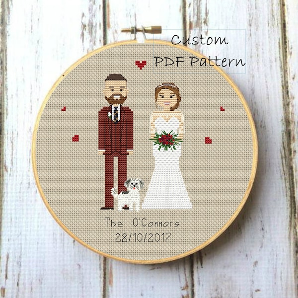 Wedding cross stitch pattern Gift for couple Family portrait PDF Custom Cotton Anniversary Gift 2 Anniversary gift for wife Stitch family