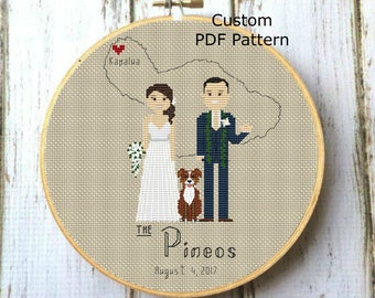 Custom wedding cross stitch pattern Wedding gift for bride Anniversary gift Wedding portrait Cross stitch family portrait Wedding gift