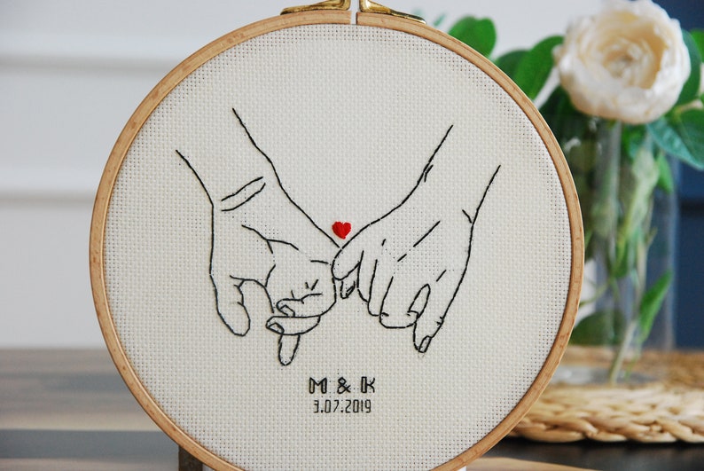 2nd Anniversary gift for wife, husband Cotton anniversary for her or him Personalized wedding present Embroidery image 5