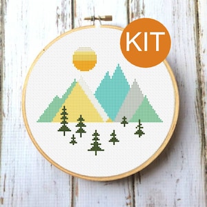 Cross Stitch KIT Beginner, Beginner Cross Stitch, Mountains Geometric ...