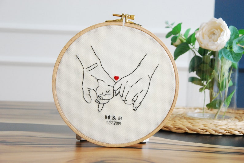 2nd Anniversary gift for wife, husband Cotton anniversary for her or him Personalized wedding present Embroidery image 4