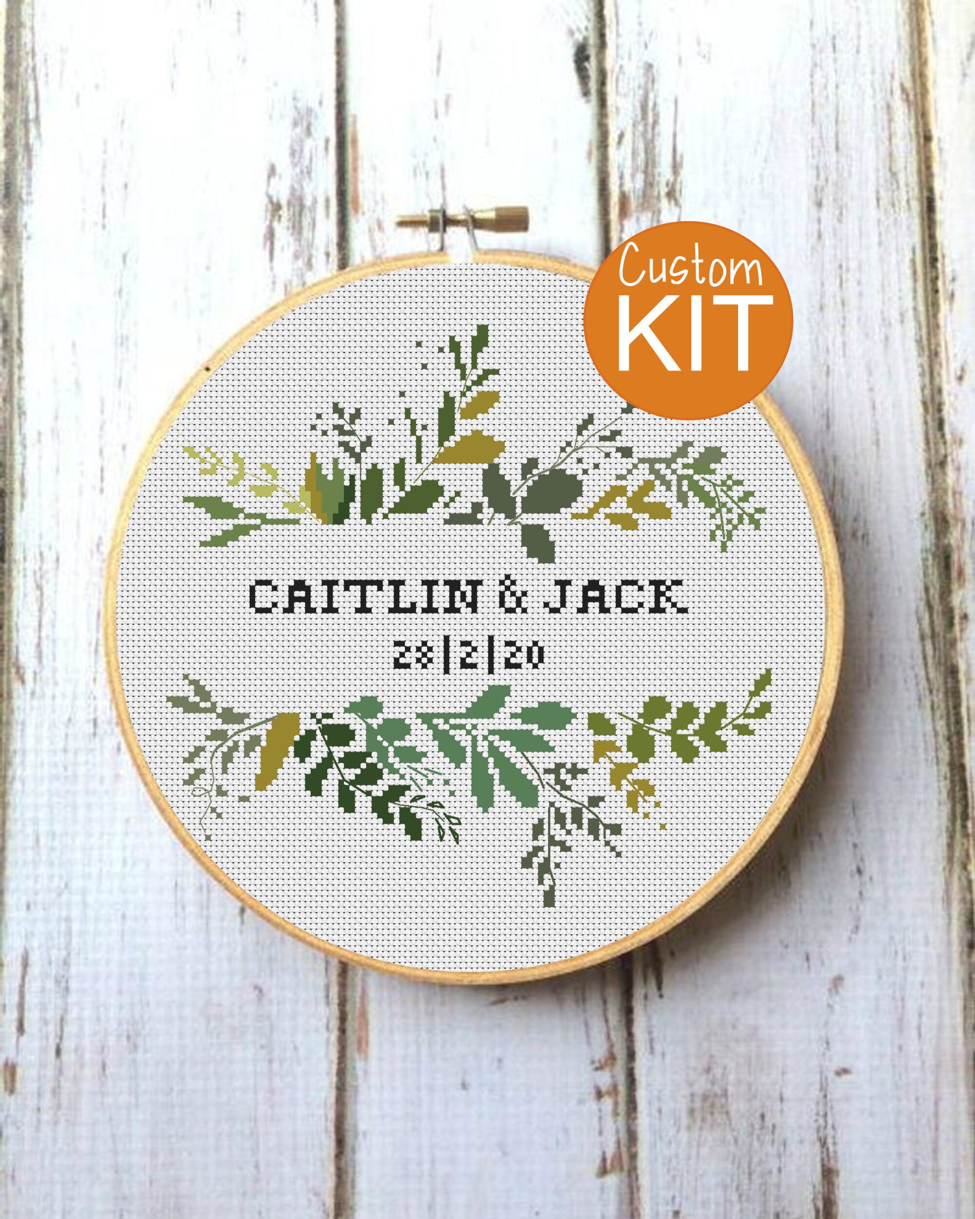 Custom Wedding Cross Stitch KIT Geometric Floral Wreath Bridal Etsy
