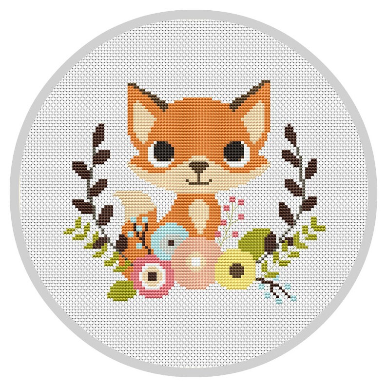 Fox Nursery Baby Cross Stitch Pattern Modern Cross Stitch Etsy