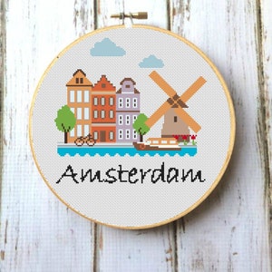 Little Amsterdam PDF Modern cross stitch pattern Netherlands Little cities cross stitch Instant download X106