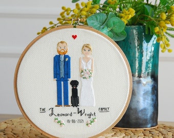 Cadeau d'anniversaire de mariage en coton pour elle ou pour lui 2e anniversaire 4e anniversaire de lin Portrait de mariage Cadeau fait main