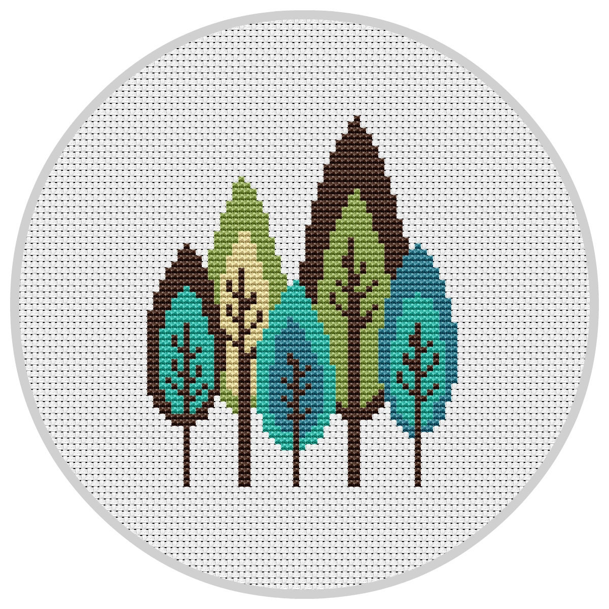 Retro trees Cross Stitch Pattern PDF Instant Download Modern Etsy