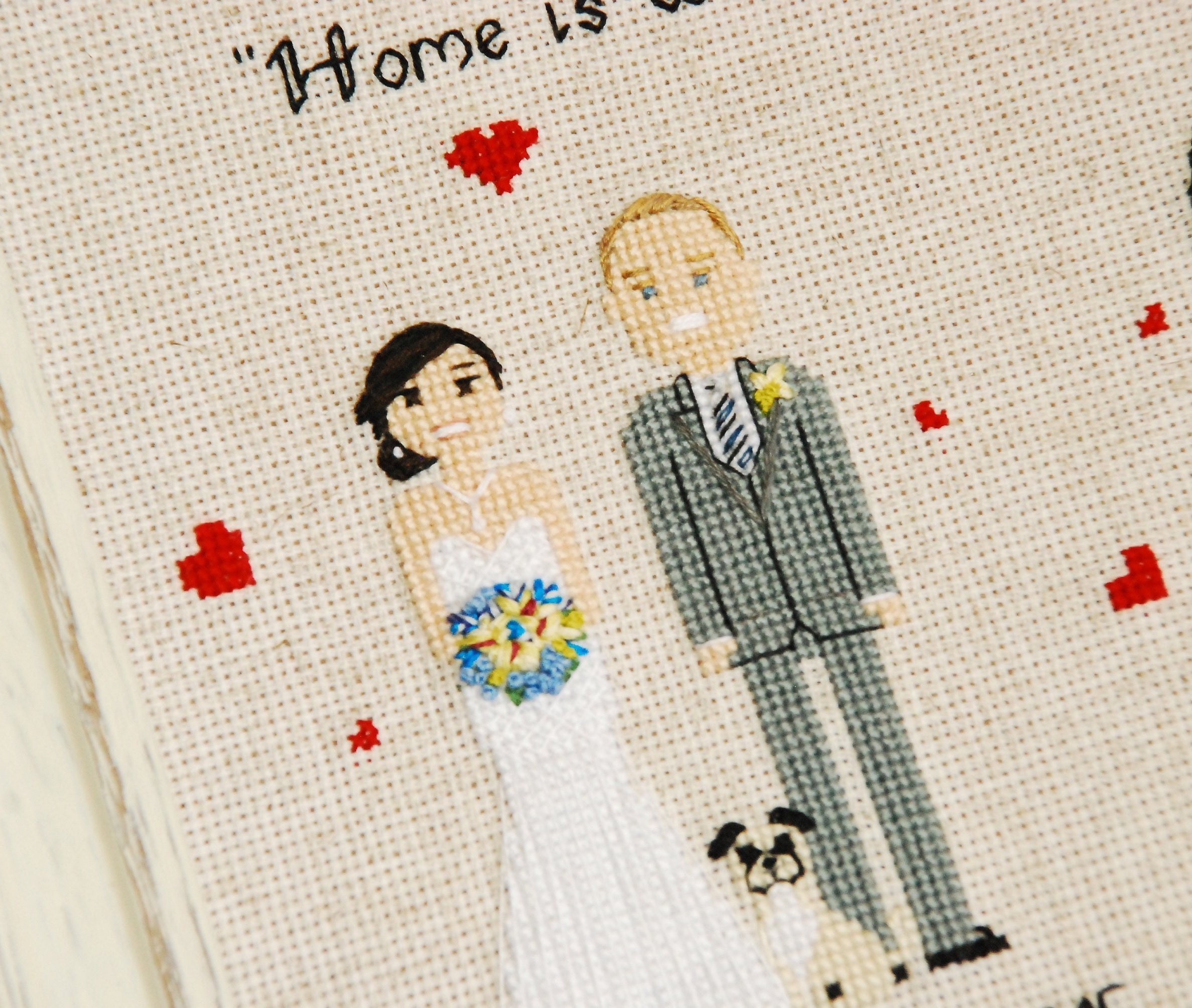 Framed Cross Stitch Anniversary Portrait, Personalized Family Gift - Etsy