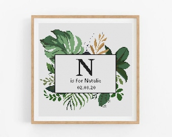 Tropical Baby Announcement Cross Stitch Pattern: DIY Hawaiian Birth Record (PDF)