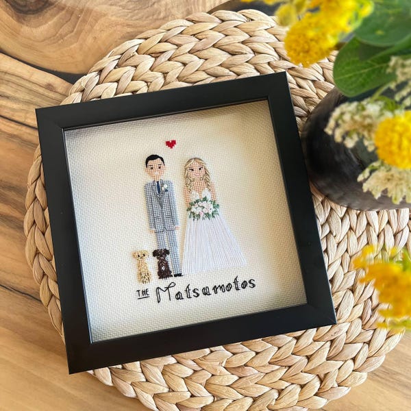 Custom Cotton Anniversary Gift - Personalized Couples Embroidery Portrait - Wedding Anniversary Present - 2nd 4th 5th Year Gift