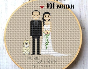 Custom Cross Stitch Wedding PDF Pattern Wedding gift Custom couple portrait Anniversary gift Custom gift Wedding DIY