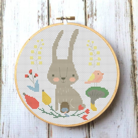 Bunny cross stitch pattern PDF Woodland Animal cross stitch Etsy