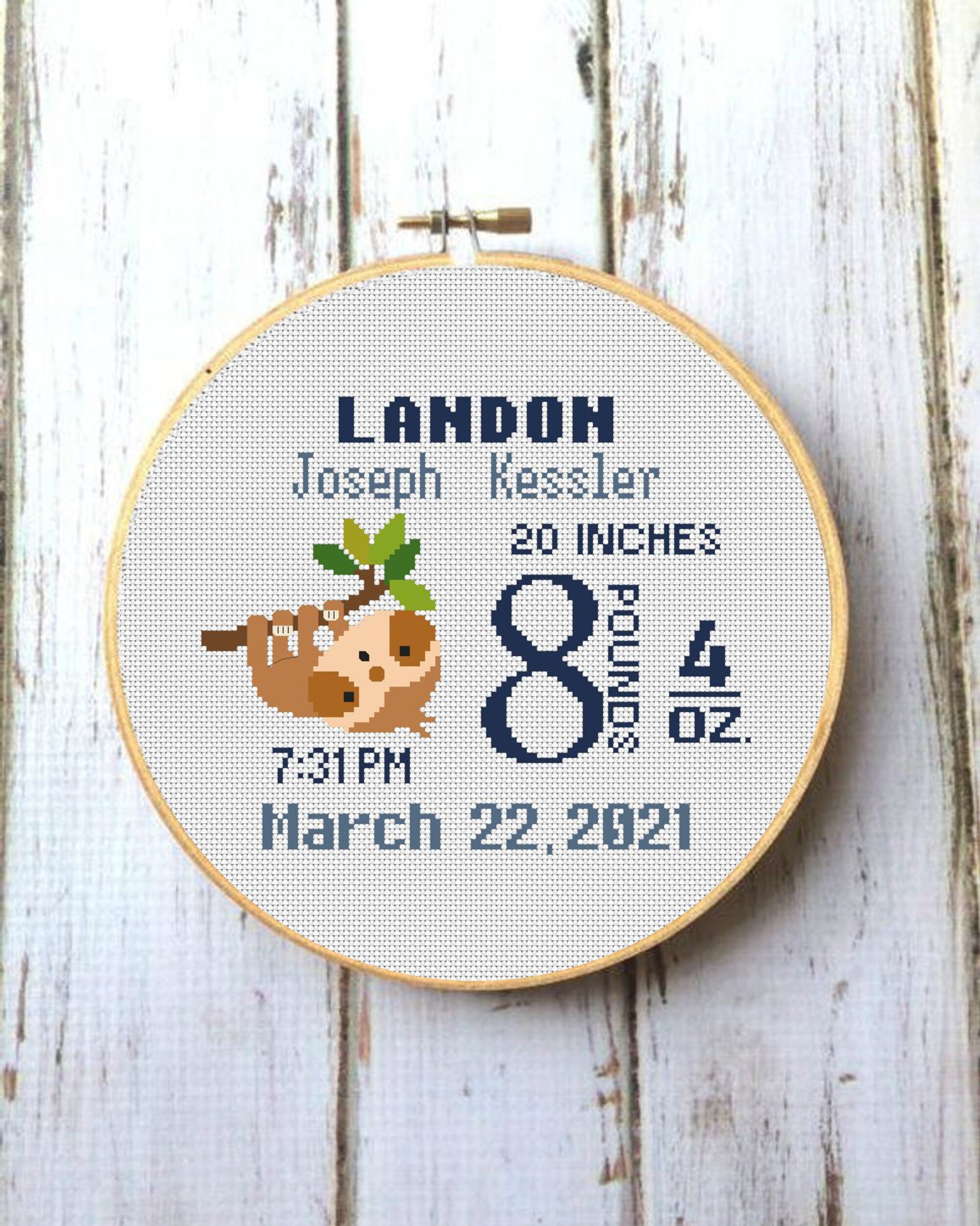Lazy Sloth Birth Announcement Cross Stitch Pattern PDF Etsy