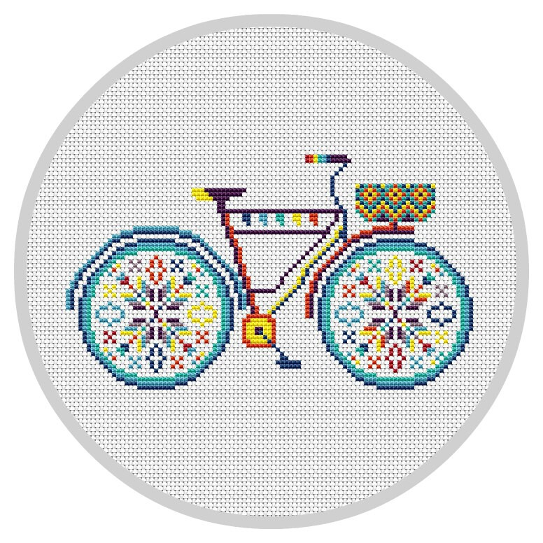 Colorful Bicycle Cross Stitch Pattern PDF Hoop art Modern | Etsy