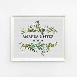 Custom Wedding Cross Stitch Pattern: Floral Wreath (PDF Pattern)