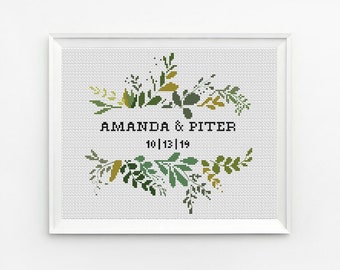 Custom Wedding Cross Stitch Pattern: Floral Wreath (PDF Pattern)