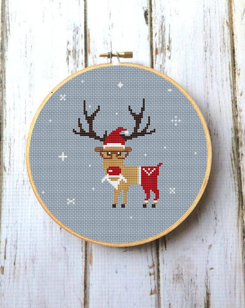 Reindeer Cross Stitch Pdf Christmas Cross Stitch Chart Modern Etsy