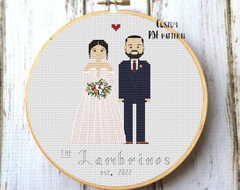 New family PDF cross stitch pattern Wedding family portrait Custom cross stitch people Embroidery hoop Anniversary gift Custom DIY