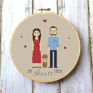 Custom family portrait 5th anniversary gift Cross stitch people Family portrait PDF Linen anniversary gift for men Embroidery hoop  DIY