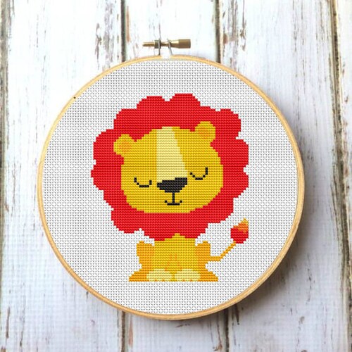 Lion Nursery Baby Cross Stitch Pattern Modern Cross Stitch Etsy