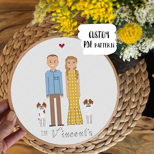 Family cross stitch pattern Gift for couple Family portrait PDF Custom Cotton Anniversary Gift 2 Anniversary gift for wife Stitch family