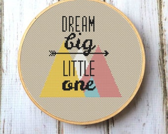 Big Dream Little One Baby cross stitch pattern Adventure Nursery mountain Beginners cross stitch Modern DIY pattern Mountains art decor X196