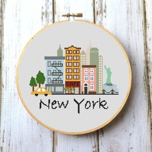 New York cross stitch pattern New York Modern City pattern Travel Cross stitch Instant download Modern embroidery Wall decor X034