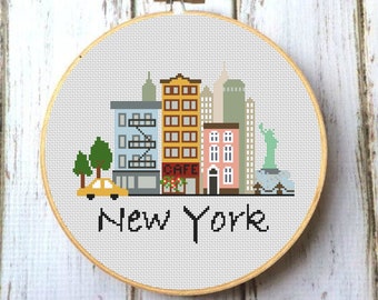 Patrón de punto de cruz de Nueva York: Bordado de viaje moderno (patrón PDF)