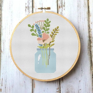 Floral Arrangement Cross Stitch Pattern: Modern Flower Embroidery (PDF Pattern)
