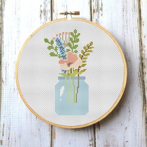 Flowers Cross Stitch Pattern Flower Arrangement Modern cross stitch pattern Floral cross stitch pattern Hand embroidery hoop art X116