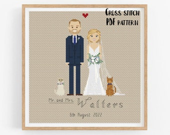 Patrón de punto de cruz de retrato de boda personalizado (PDF)