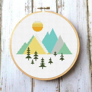 Geometric Mountain Cross Stitch Pattern: Scandinavian Forest (PDF)
