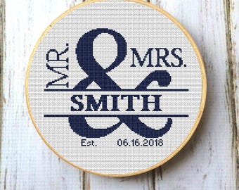 Custom Mr & Mrs Wedding Cross Stitch Pattern (PDF Download)