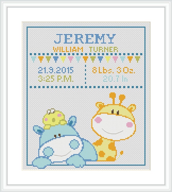 Birth Announcement Cross Stitch Pattern Baby Animal Giraffe Etsy