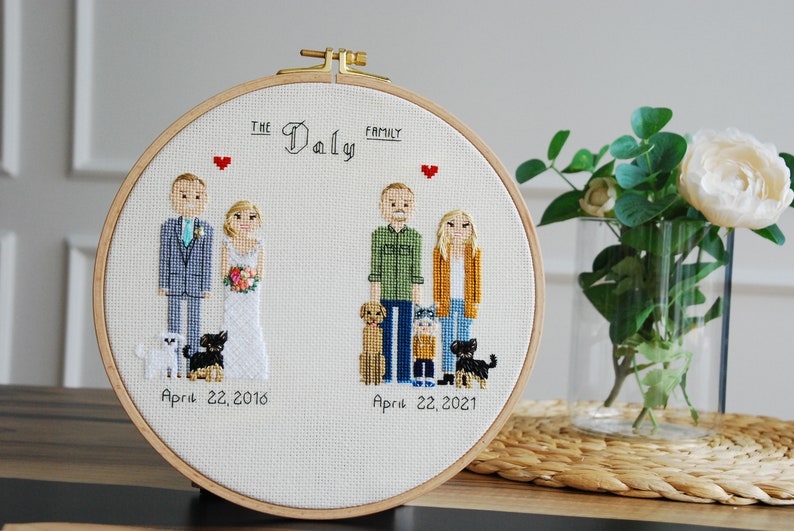 4th anniversary for her, him Personalized family gift Fourth Anniversary Gift 4 Year Anniversary Linen Silk 2nd Cotton Anniversary Gift Embroidery hoop