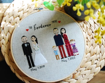 5th Anniversary gift for wife, husband Family portrait, 4th anniversary linen, 2nd cotton anniversary gift