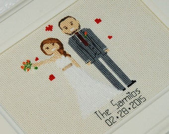 Cotton anniversary gift for her him Cross stitch portrait Personalized Wedding Anniversary gift 2nd Anniversary present for husband for wife