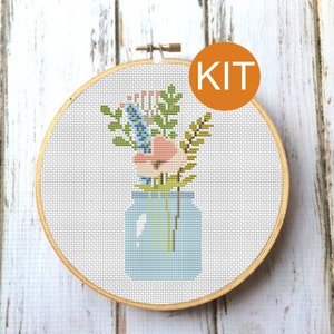 Cross Stitch Kit, Beginner cross stitch, Flower embroidery X116