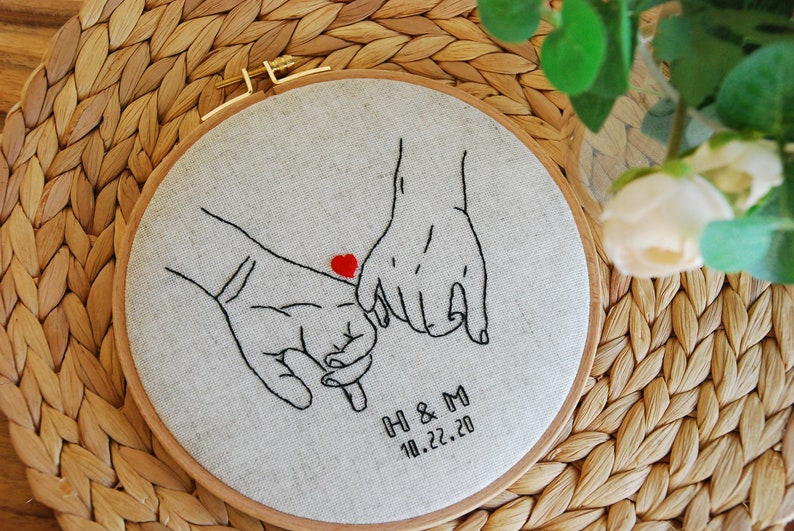 2nd Anniversary gift for wife, husband Cotton anniversary for her or him Personalized wedding present Embroidery image 7