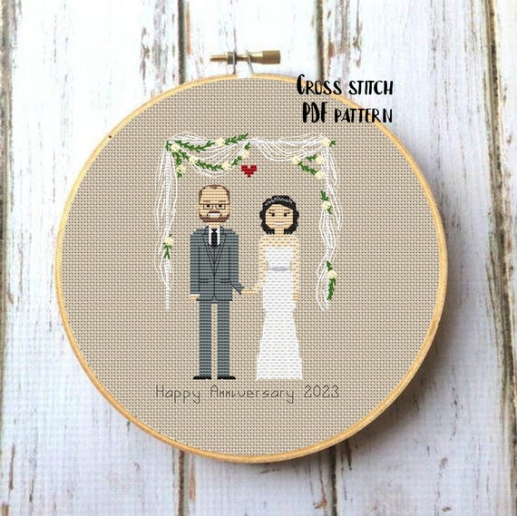 Personalized Just Married Cross Stitch Bride and Groom Custom Etsy