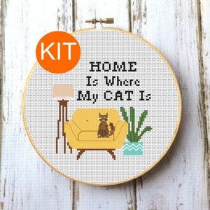 Home Is Where Cat Is Cross stitch KIT for beginner Hand embroidery KIT Cross stitch dog Cat cross stitch DIY gift Pet portrait