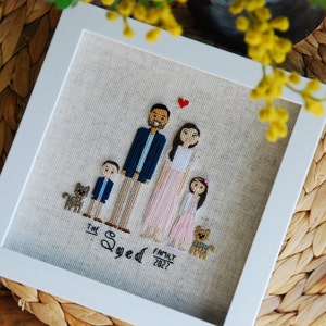 Custom family portrait Anniversary gift for wife for husband Cross stitch portrait of couple Wedding gift Gift for couple