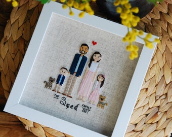 Custom family portrait Anniversary gift for wife for husband Cross stitch portrait of couple Wedding gift Gift for couple