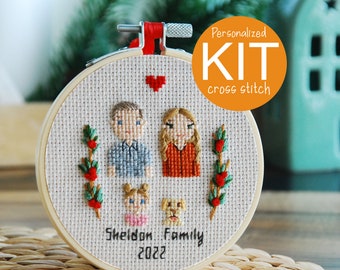 Personalized Christmas Ornament KIT | Custom сross сtitch KIT | Family cross stitch | Christmas  gift | Cotton anniversary gift for wife