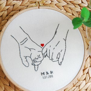 2nd Anniversary gift for wife, husband Cotton anniversary for her or him Personalized wedding present Embroidery image 1