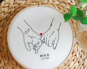 2nd Anniversary gift for wife, husband Cotton anniversary for her or him Personalized wedding present Embroidery