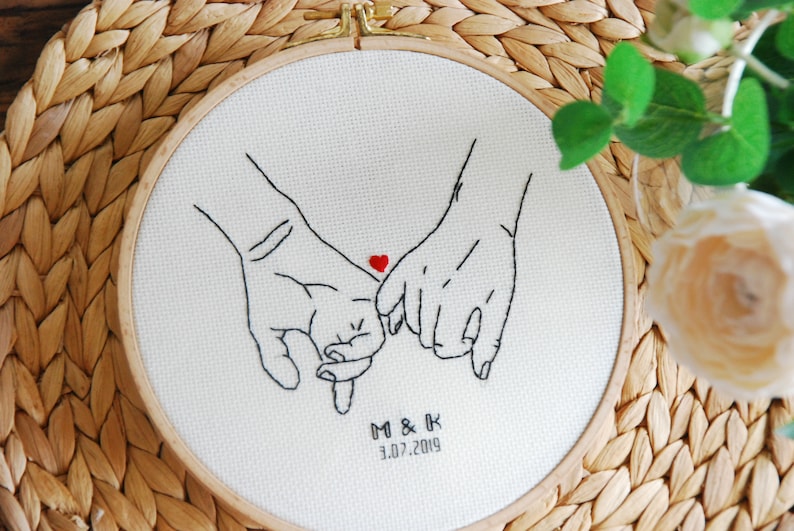 2nd Anniversary gift for wife, husband Cotton anniversary for her or him Personalized wedding present Embroidery image 1