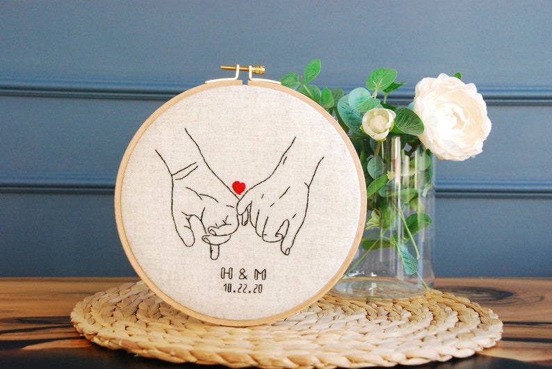 2nd Anniversary gift for wife, husband Cotton anniversary for her or him Personalized wedding present Embroidery image 8