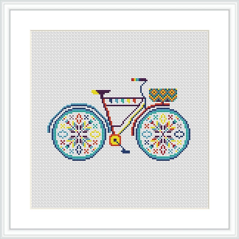 Colorful Bicycle Cross Stitch Pattern PDF Hoop art Modern Etsy