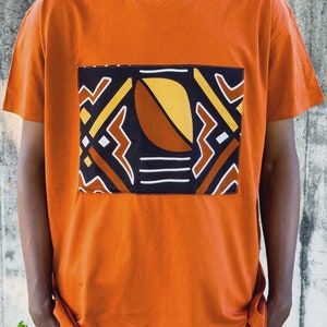 Men&#39;s Ankara Orange T-Shirt Authentic African Fabric Outfit Ethnic Style Vibrant African Print Casual Wear Bogolan Clothing